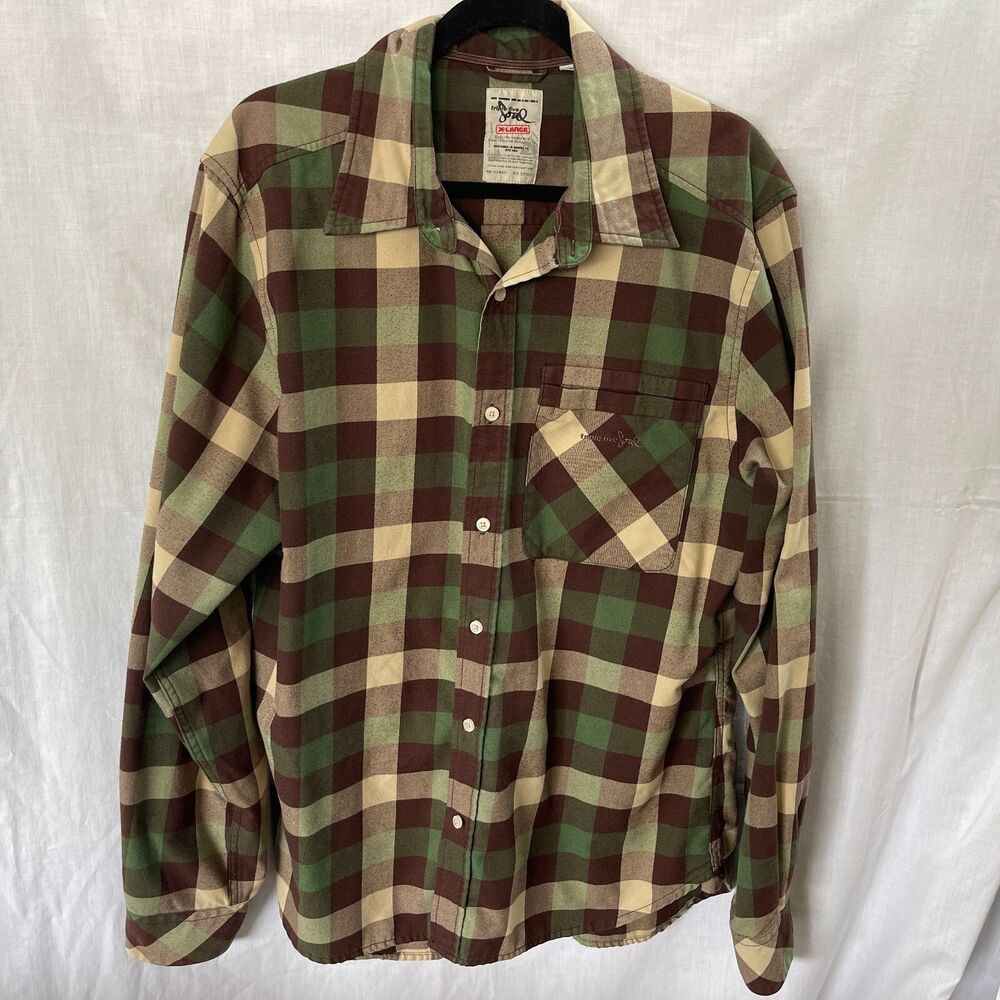 Triple Five Soul Long Sleeve Button Up Shirt Green Plaid XL